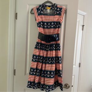 Bernie Dexter Retro Jackie Nautical Anchor Dress With Belt Small